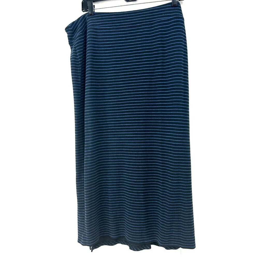 J Jill Wearever Womens Midi Black Blue Striped Pull On Skirt Slit Sz XL 1260E4 - Picture 5 of 11